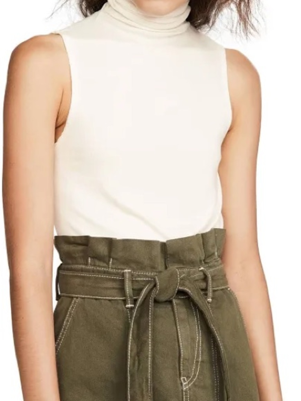 Ag Adriano Goldschmied Sleeveless Turtleneck Tank in Ivory